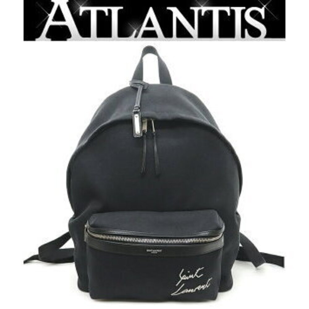 SAINT LAURENT PARIS City Backpack Embroidered Canvas Black